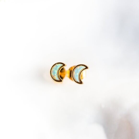 Dainty Opal Stud Earrings Pretty Opal Ear Stack Celestial Earrings Moon Studs - Picture 11 of 13